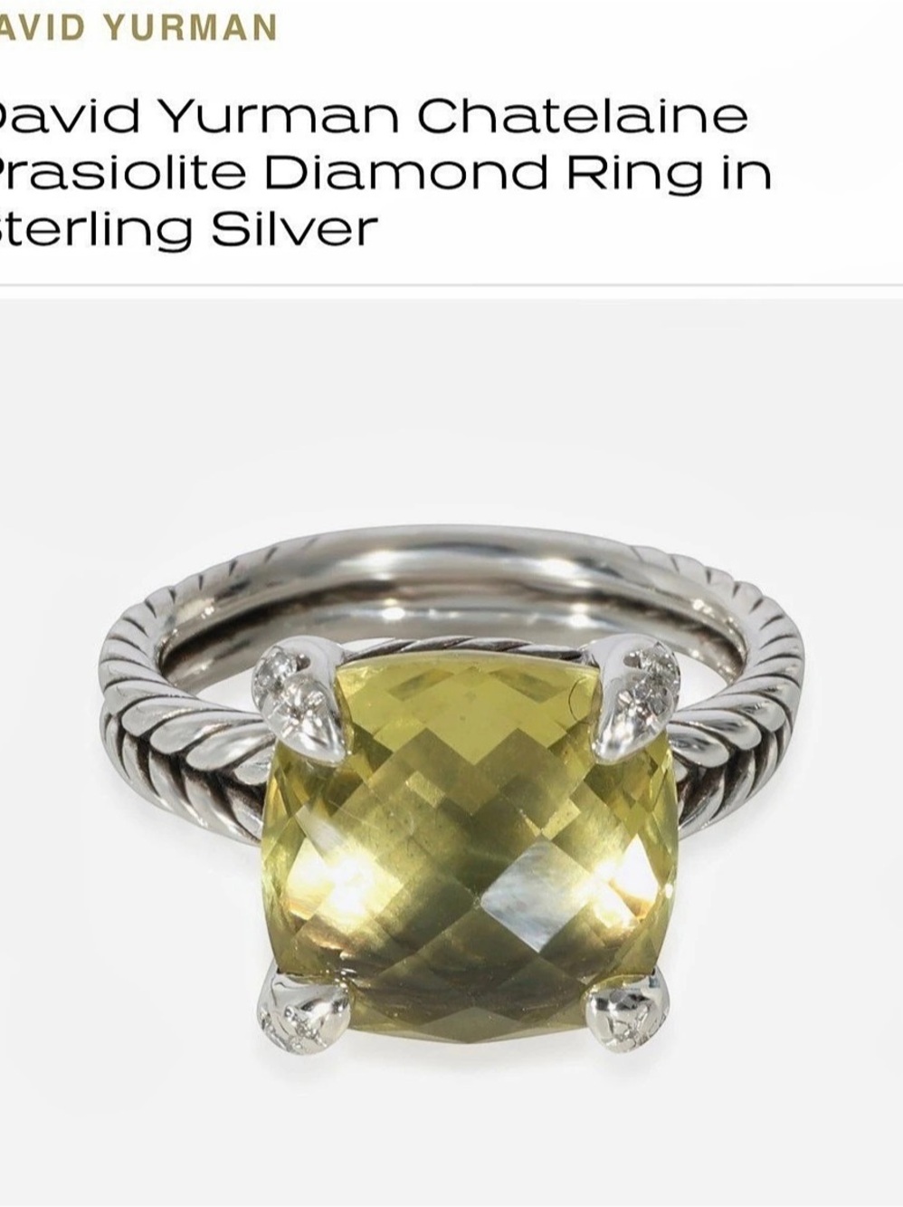 David Yurman Chatelaine Prasiolite Diamond Ring in Sterling Silver in Green